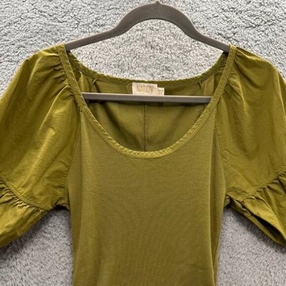 Nation Ltd XS Fitted Green Balloon Short Sleeve Stretchy Casual Organic Cotton - Picture 2 of 12